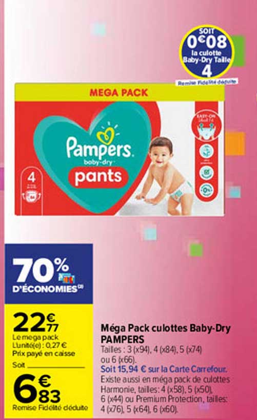 méga pack culottes baby-dry pampers