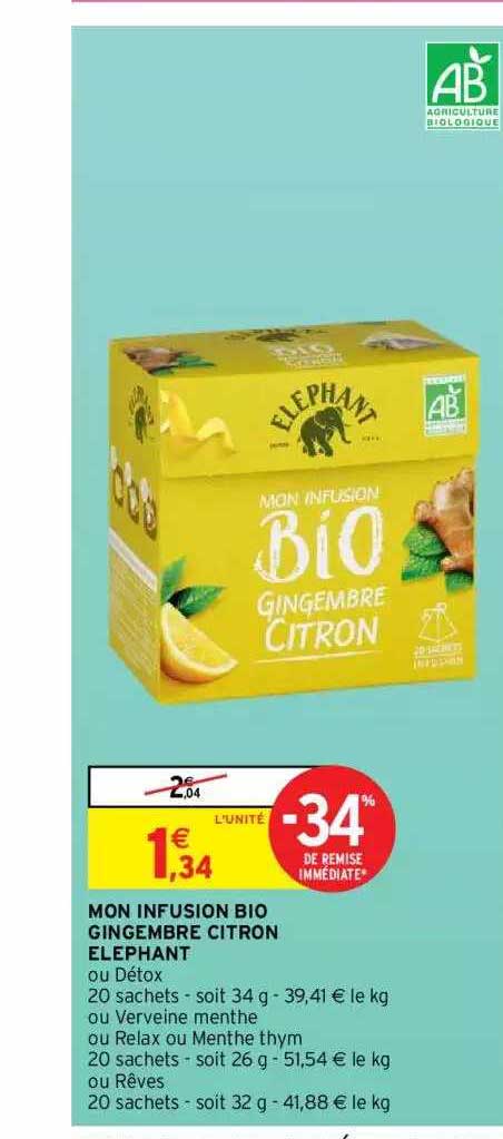 mon infusion bio gingembre citron éléphant