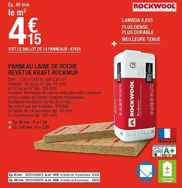 panneau laine de roche revêtue kraft rockmur rockwool