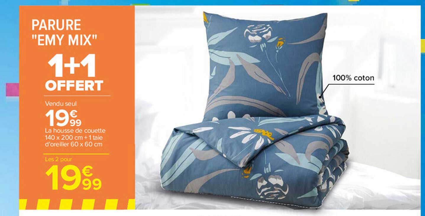 parure "emy mix" : la housse de couette 140 x 200 cm + 1 taie d'oreiller 60 x 60 cm