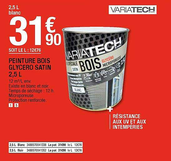 peinture bois glycero satin 2.5 l variatech