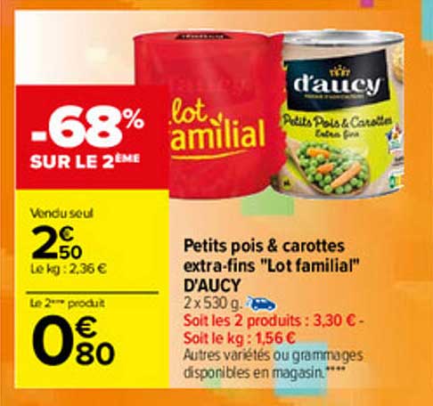 petits pois & carottes extra-fins "lot familial" d'aucy
