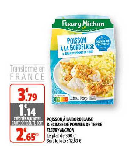 poisson à la bordelaise & écrasé de pommes de terre fleury michon