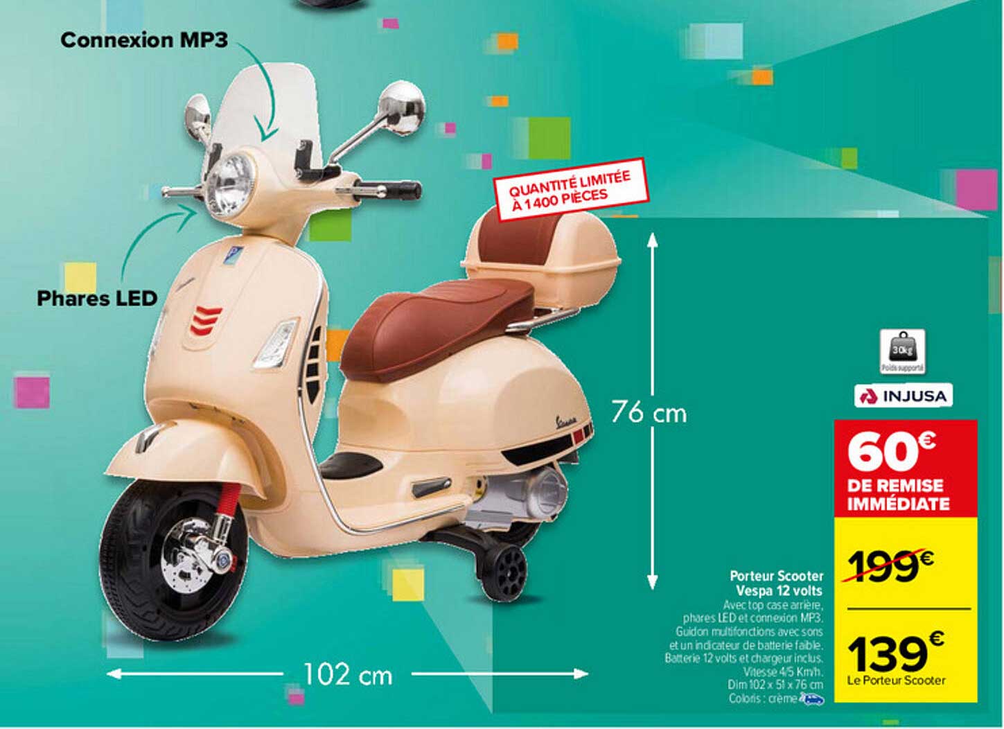 porteur scooter vespa 12 volts