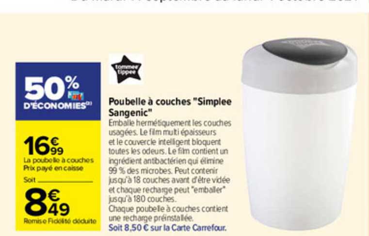 poubelle à couches "simplee sangenic" temmee tippee