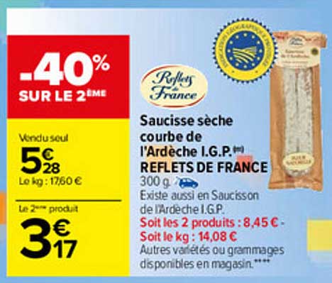 saucisse sèche courbe de l'ardèche i.g.p. reflets de france