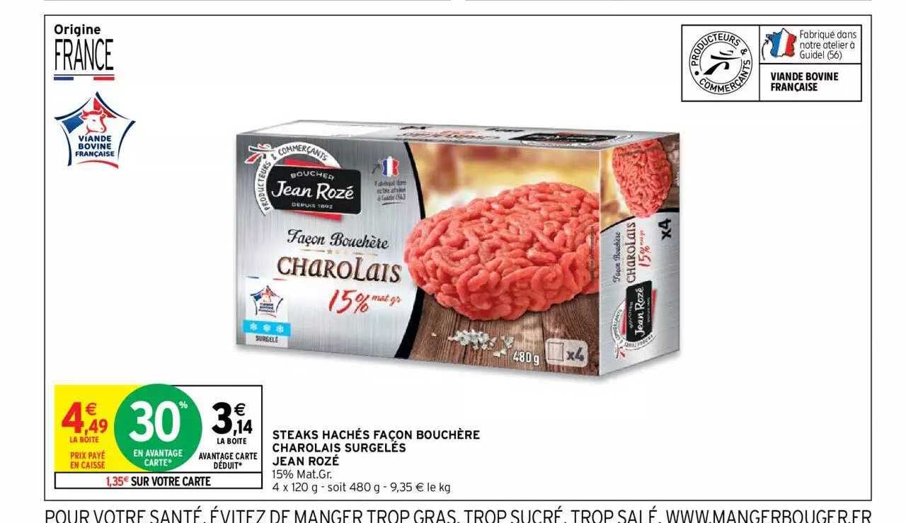 steaks hachés façon bouchère charolais surgelés jean rozé