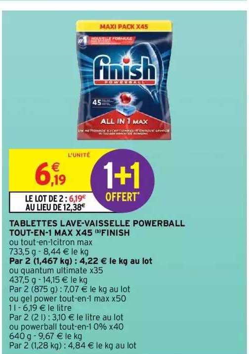tablettes lave-vaisselle powerball tout-en-1 max x45 finish