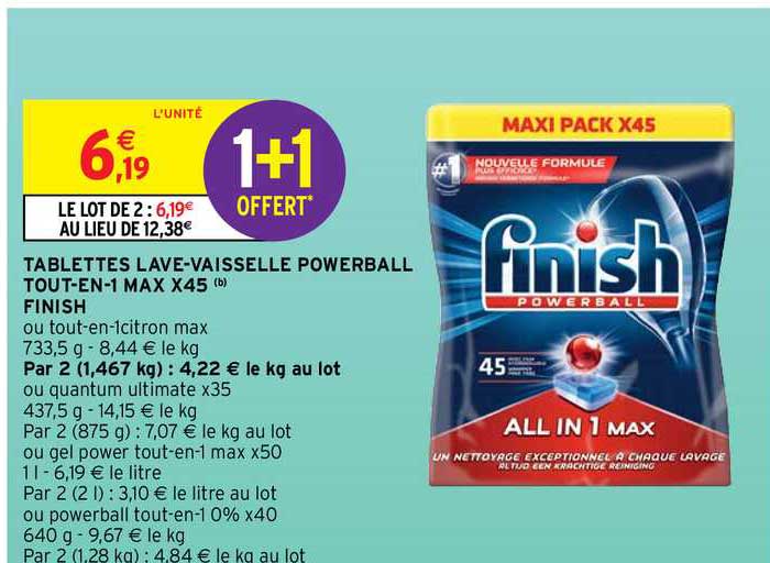 tablettes lave-vaisselle powerball tout-en-1 max x45 finish