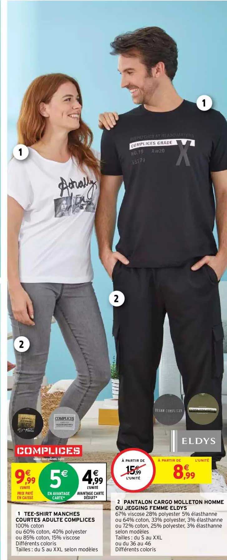 Tee-shirt Manches Courtes Adulte Complices, Pantalon Molleton Homme Ou Jogging Femme Eldys