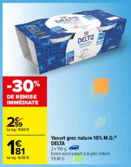 yaourt grec nature 10% m.g. delta