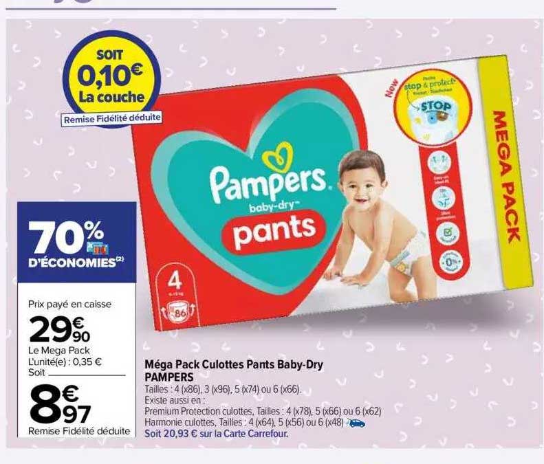 méga pack culottes pants baby-dry pampers