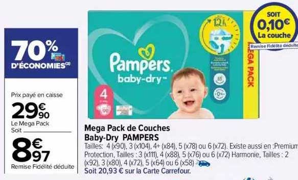 méga pack de couches baby-dry pampers