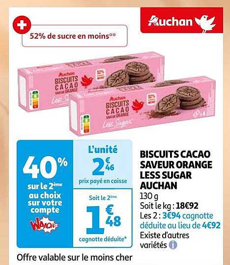biscuits cacao saveur orange less sugar auchan