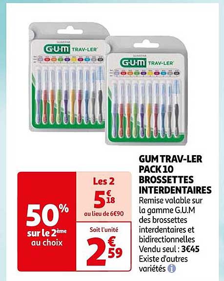 gum trav-ler pack 10 brossettes interdentaires