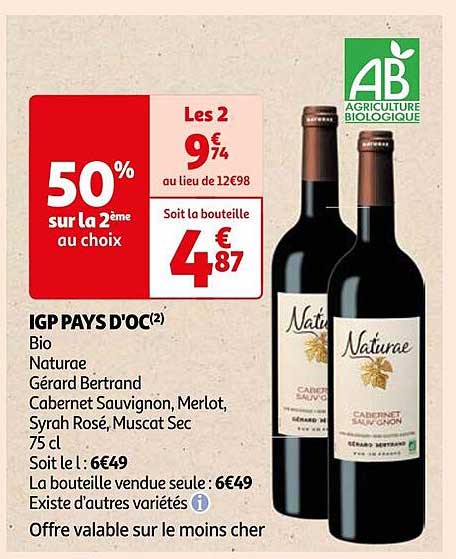igp pays d'oc bio naturae gérard bertrand cabernet sauvignon, merlot, syrah rosé, muscat sec