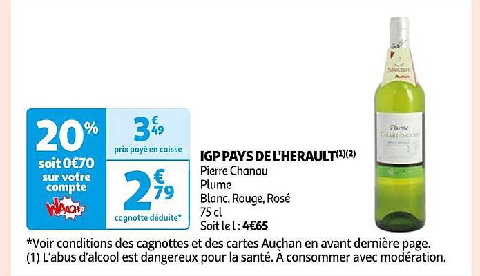 igp pays de l'herault pierre chanau plume blanc, rouge, rosé