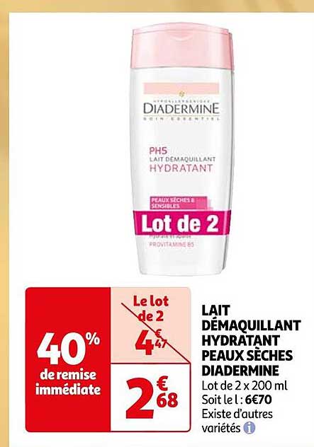 lait démaquillant hydratant peaux sèches diadermine