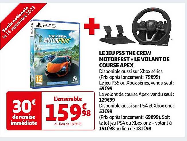 le jeu ps5 the crew motorfest + le volant de course apex