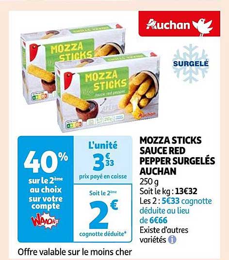 mozza sticks sauce red pepper surgelés auchan