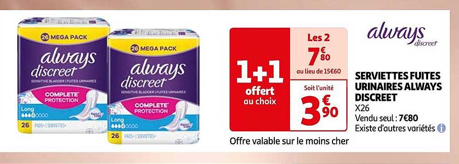 serviettes fuites urinaires always discreet