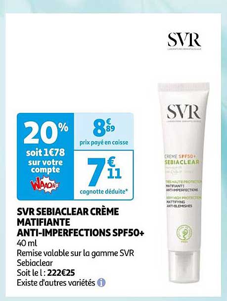 svr sebiaclear crème matifiante anti-imperfections spf50+