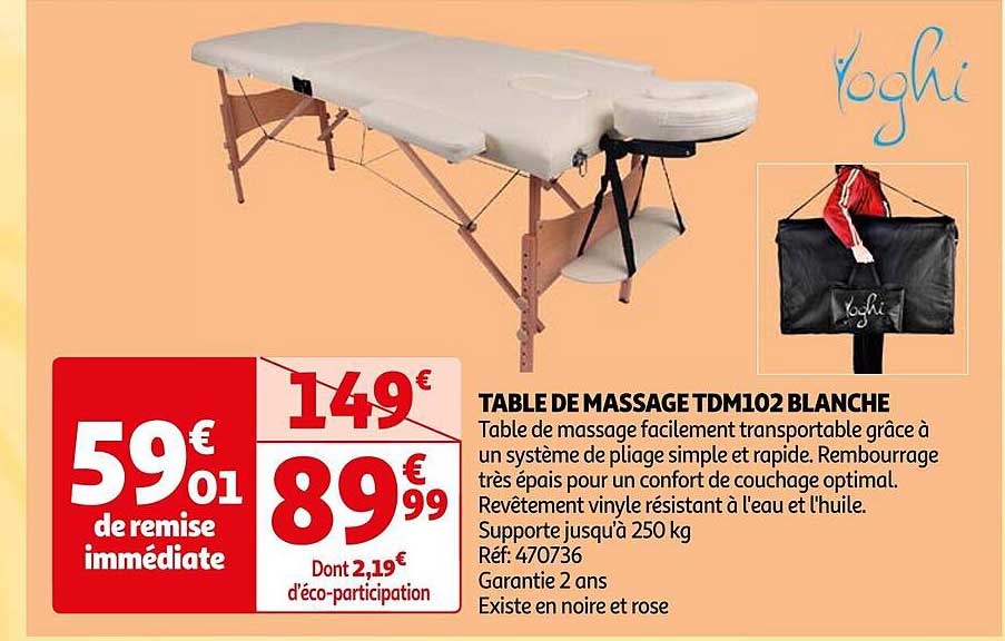 table de massage tdm102 blanche yoghi