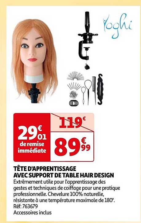 tête d'apprentissage avec support de table hair design