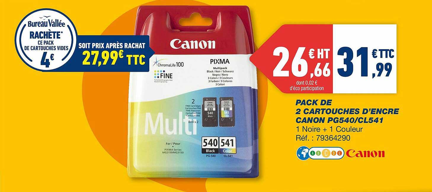 pack de 2 cartouches d'encre canon pg540-cl541