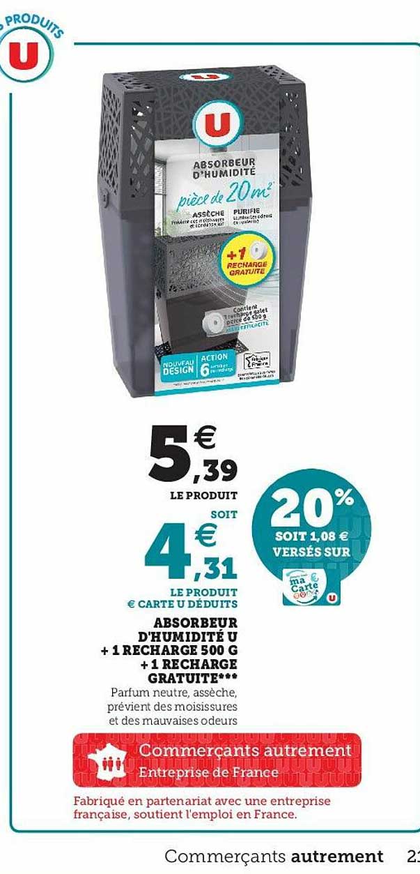 Absorbeur D'humidité U + 1 Recharge 500 G + 1 Recharge Gratuite***