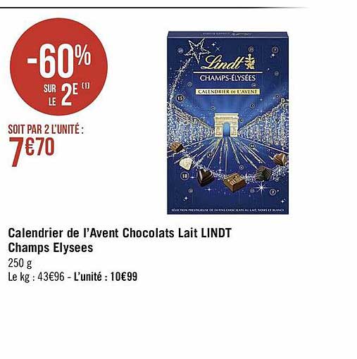 calendrier de l'avent chocolats lait lindt champs élysées