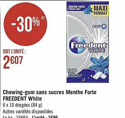 chewing-gum sans sucres menthe forte freedent white