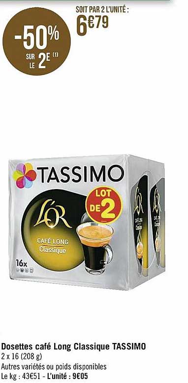 Dosettes Café Long Classique Tassimo