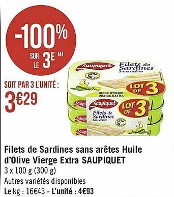 filets de sardines sans arêtes huile d'olive vierge extra saupiquet