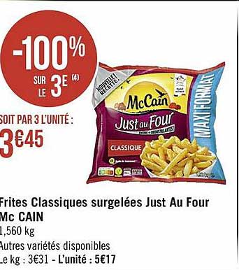 frites classiques surgelées just au four mc cain