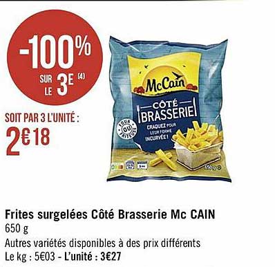frites surgelées côté brasserie mc cain