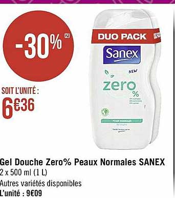 gel douche zéro% peaux normales sanex