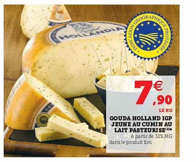 gouda holland igp jeune au cumin au lait pasteurisé