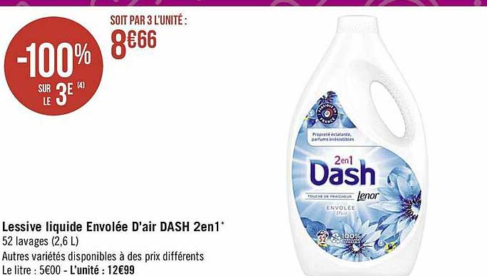 lessive liquide envolée d'air dash 2 en 1