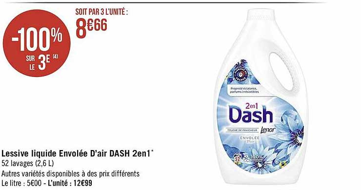 lessive liquide envolée d'air dash 2 en 1