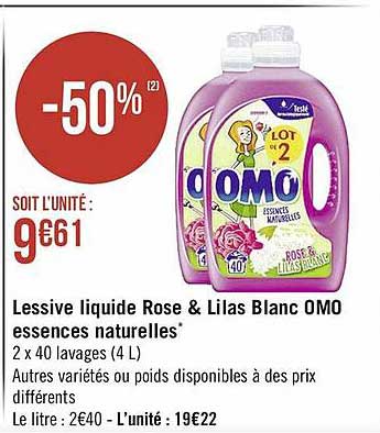 lessive liquide rose & lilas blanc omo essences naturelles