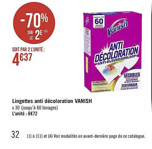 lingettes anti décoloration vanish