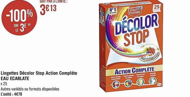 lingettes décolor stop action complète eau écarlate