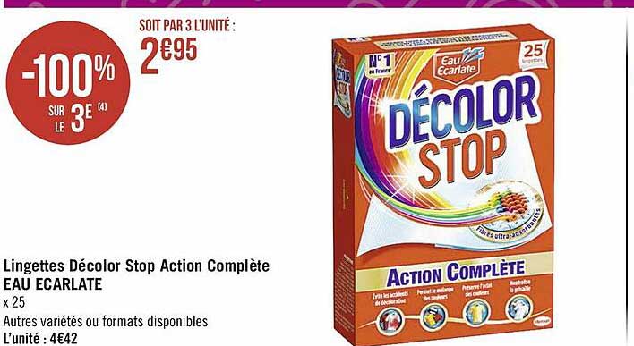 lingettes décolor stop action complète eau écarlate