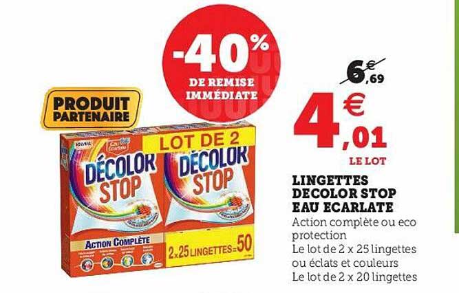 Lingettes Décolor Stop Eau écarlate