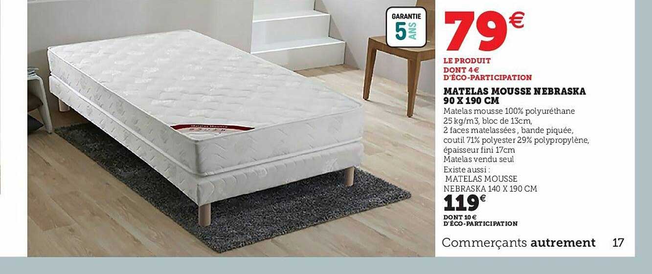 Matelas Mousse Nebraska 90 X 190 Cm