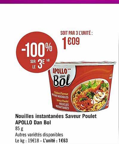 Nouilles Instantanées Saveur Poulet Apollo Dan Bol