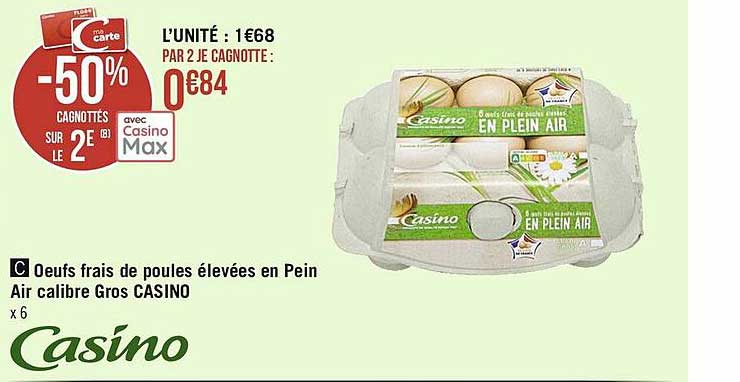 oeufs frais de poules élevées en plein air calibre gros casino