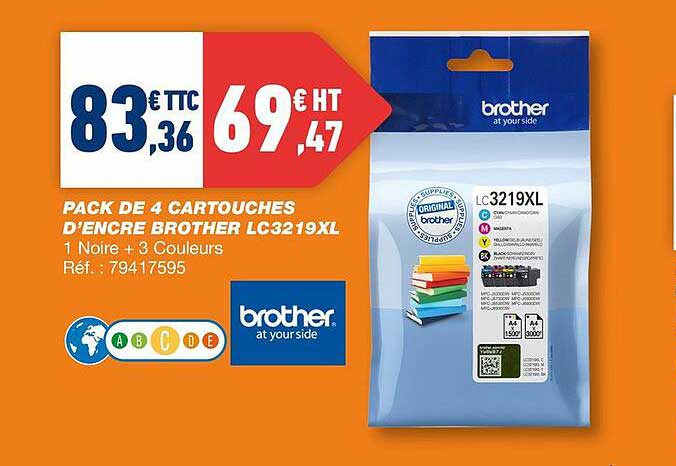 pack de 4 cartouches d'encre brother lc3219xl
