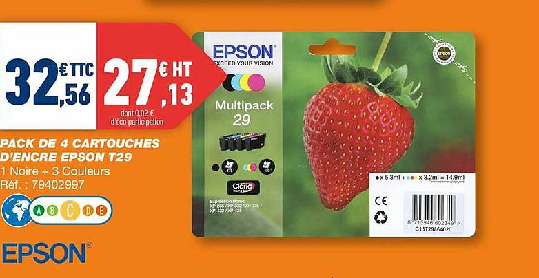 pack de 4 cartouches d'encre epson t29
